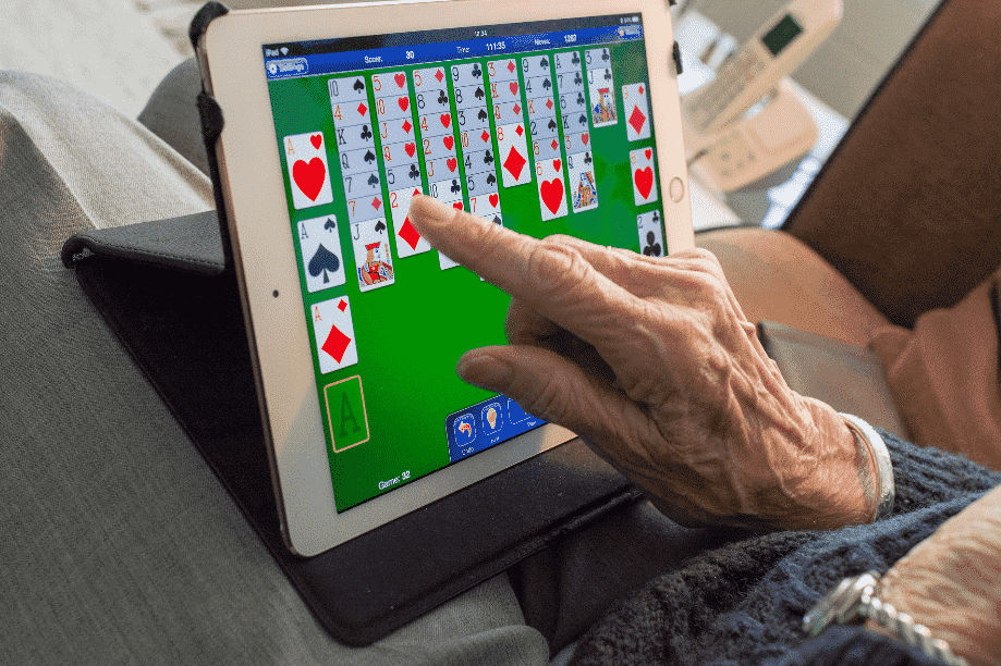 Close up image of solitaire on a tablet