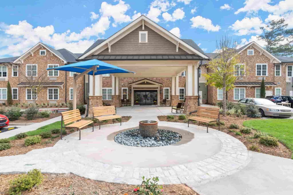 courtyard with walking paths and fire pit