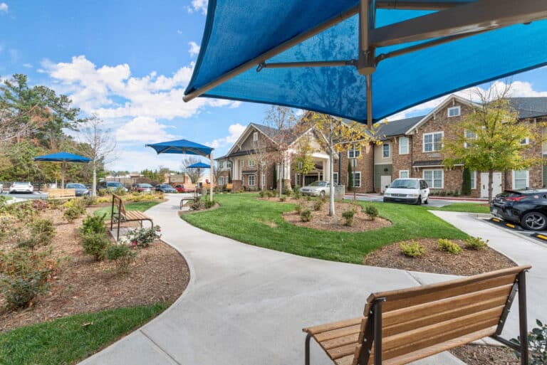 courtyard with walking paths