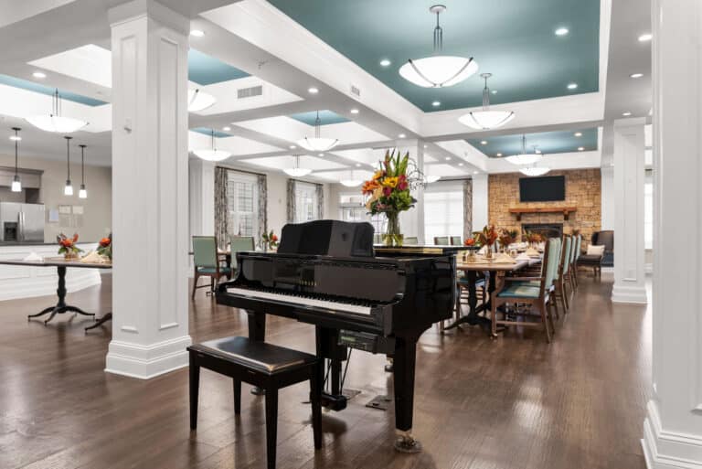 dining room with grand piano