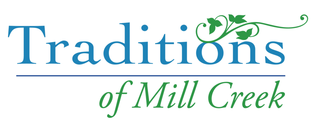 Blue white and green Traditions of Mill Creek logo