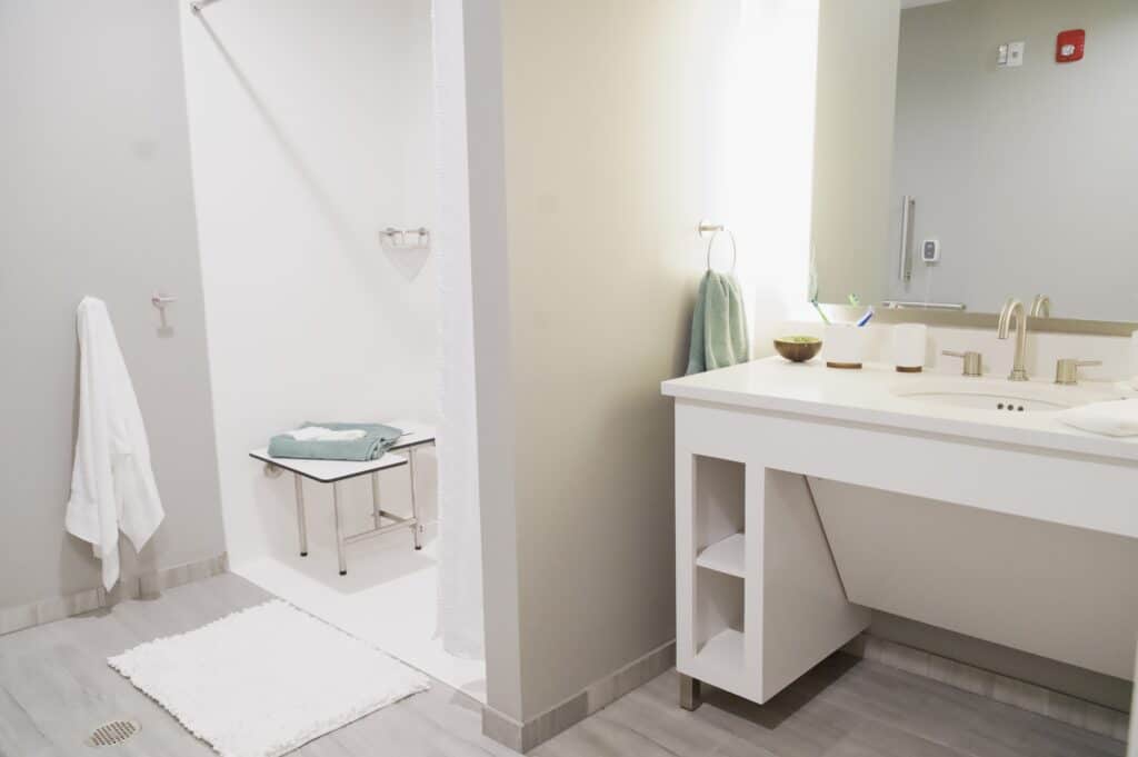 Landmark Lifestyles at Bryant apartment bathroom