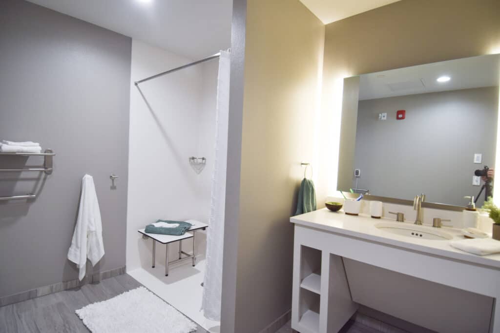Landmark Lifestyles at Bryant apartment bathroom 2