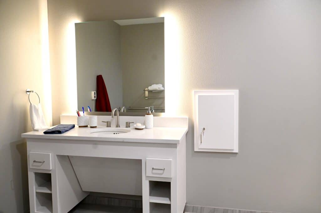 Landmark Lifestyles at Bryant apartment bathroom vanity