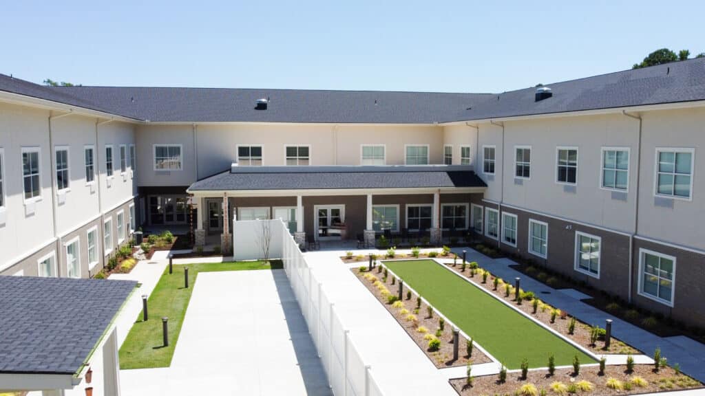 Landmark LIfestyles at bryant courtyard drone shot