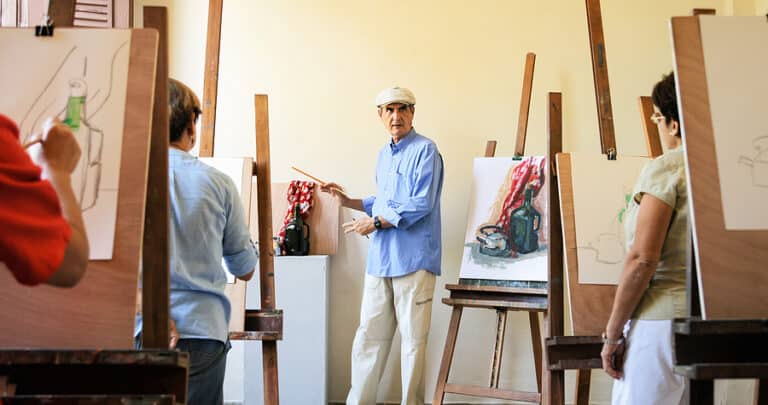 A group of seniors taking an art class