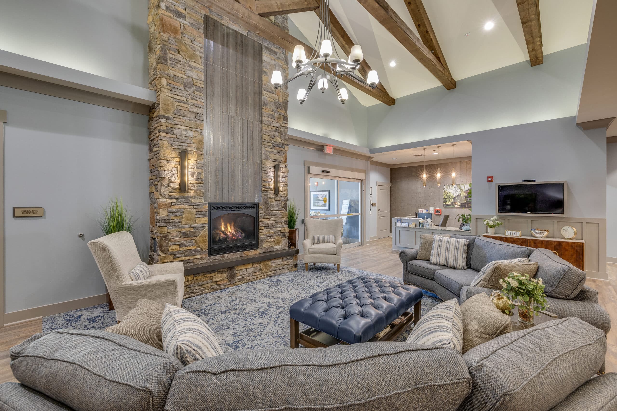 Athens Common Room with fireplace