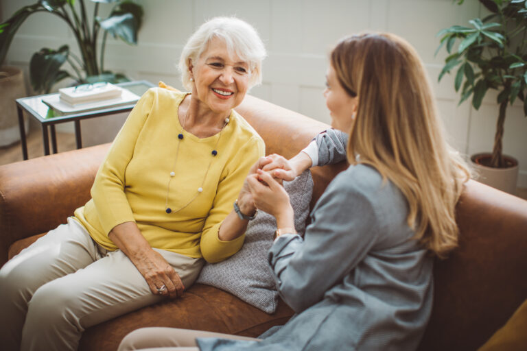 Senior woman talking with daughter