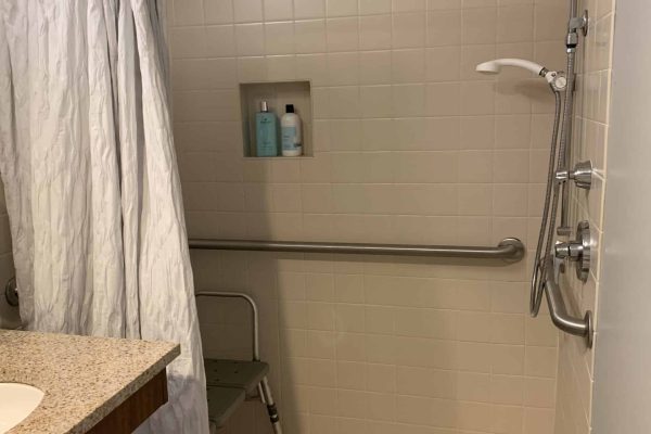 Shower in model apartment at the Gardens of Germantown
