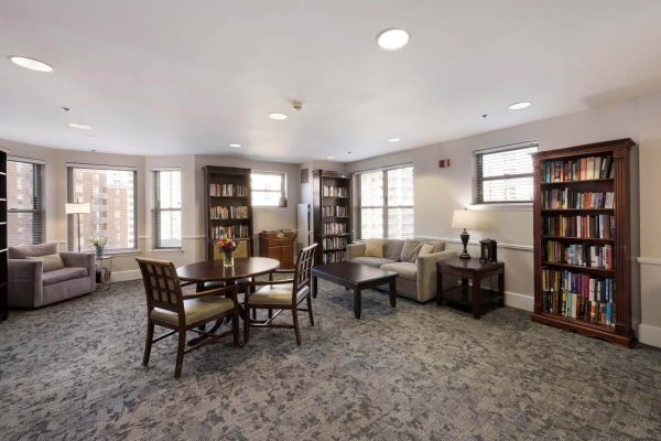 library in retirement living community