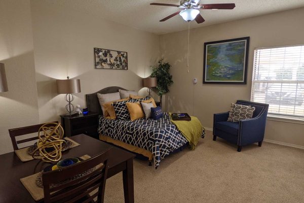 Model Bedroom with bed and table