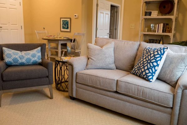 Model living room with sofas