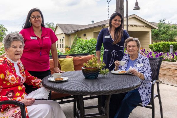 Residents enjoying coffee outside