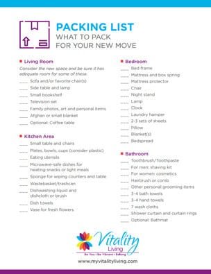 Retirement Living Packing List