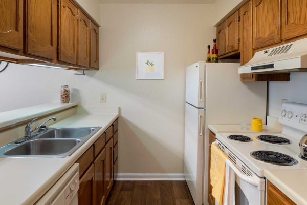 Model Kitchen with stove, refrigerator and faucet